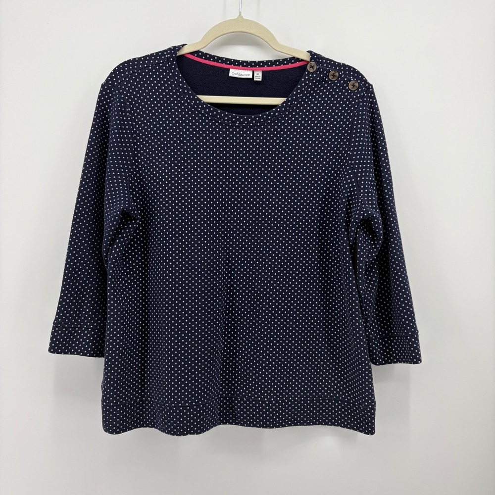 Croft & Barrow Womens XL Navy Blue Polka Dot 3/4 Sleeve Button Shoulder Sweater